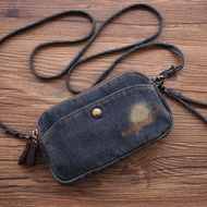 Vintage Denim Crossbody Bag for Men and Women Retro Style Mini Shoulder Bag Phone Pouch Bag Casual Coin Purse Portable Sling Bag