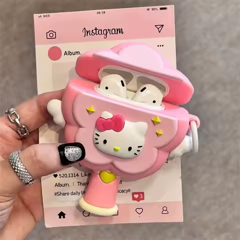 Kawaii Sanrio Hello Kitty Merchandise Magic Wand Earphone Case for Airpods Wireless Bluetooth Headse