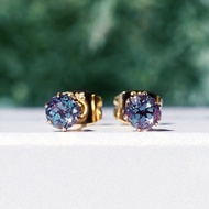 合成亞歷山大變石 4mm 耳環醫療級不鏽鋼 Neon tetra