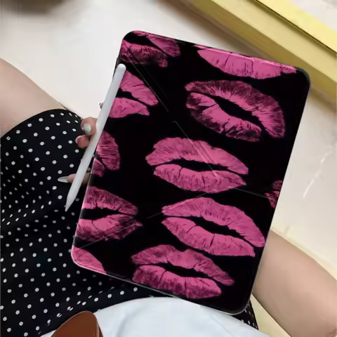 Y2K Hot Pink Lips Print Tablet Case With Pencil Holder For Samsung Tab A9/A11 8.7in A8 10.5 S6 Lite
