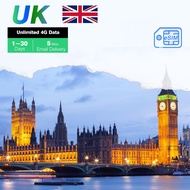 UK esim card High Traffic Unlimited 4G Date 1-30days Daily 1GB/2GB Total 5GB  Instant Email Delivey 