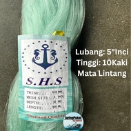025MM X 5" Inci X 50MD X 600ML Pukat Jaring Ikan / Mata Lintang / Isi Kosong / Warna Hijau