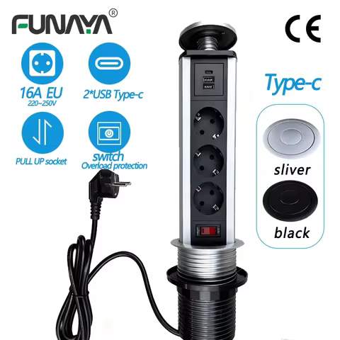 FUNAYA EU KR 16A POP UP Power PULL Socket with USB Type-c for Kitchen Furniture Table Desktop Retrac