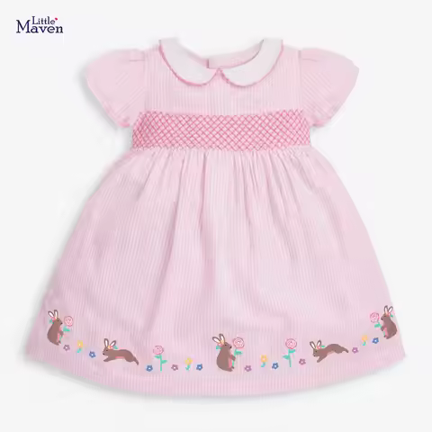 Little maven Elegant Lovely Baby Girls Summer Dress for New Year 2026 Cotton Children Casual Clothes