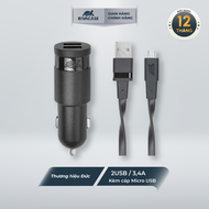 Củ Sạc Ô Tô Rivacase PS4223 BD1 (2USB/34 A) kèm cáp Micro USB - Hàng Chính Hãng