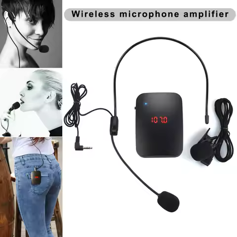 Fm Wireless Microphone Transmitter With Headset Mic & Lapel Mic For Teacher Tour Guide Headworn Fm W