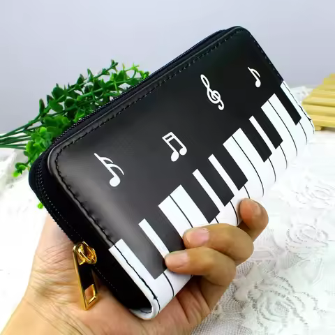 Women Wallets Piano Music Notes Print Lady Zipper Purses Money Bag Cards Holder Woman Wallet Handbag