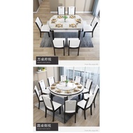 Marble Dining Table and Chair Combination Folding Solid Wood round Table Household Small Apartment Retractable Dining Table Modern Minimalist Dining Table