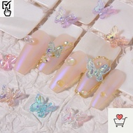 MBR 10Pcs 3D Colorful Nail Art Decals Charms Aurora Transparent Resin Double Butterfly For Manicure 