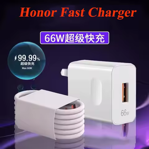 EU/US Plug Original HONOR 66W SuperCharge Fast Charger Power Adapter 6A Type C Cable For Honor 90 80