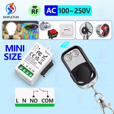 433Mhz Wireless Remote Control Switch 220V 230V 110V 1CH 10A Mini Relay Receiver Module 70m Range Tr
