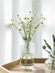 復古日式法式水培透明玻璃花瓶,搭配小型干花/鮮花盆,適用於桌面裝飾