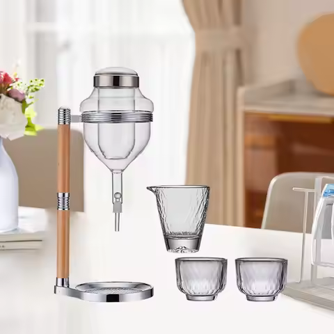 Japanese Cold Sake Glass Decanter with Cups Transparent Cold Sake Chilled Server Sake Pot Dispenser