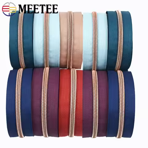 5# RoseGold Plastic Coil Zippers Tapes for Sewing Bag Nylon Zipper Sliders DIY Zips Per Meter Pulls 