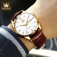 OLEVS Jam Tangan Lelaki Men Watch Original Leather Quartz Waterproof Watch Men Analogue Casual Watch