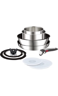 (包運費) 直送上門 Tefal T-fal 特福銀色靈巧叠叠鑊煎鍋 9件套 IH 可明火 電磁爐 特福銀色9件疊疊鑊