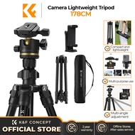 K&F CONCEPT 1.78m Lightweight Tripod Gold Head with Foldable KF Plastic Triangular Seat Jumper Pin w