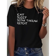 Women'S Casual T-Shirt with "Eat Sleep SEPAK TAKRAW Repeat" Graphic - Soft, Comfortable, Short Sleev