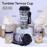 500ml Stainless Steel Coffee Mug Tumbler 500ml Batik Motif Coffee Tumbler, Heat and Cold Resistant T