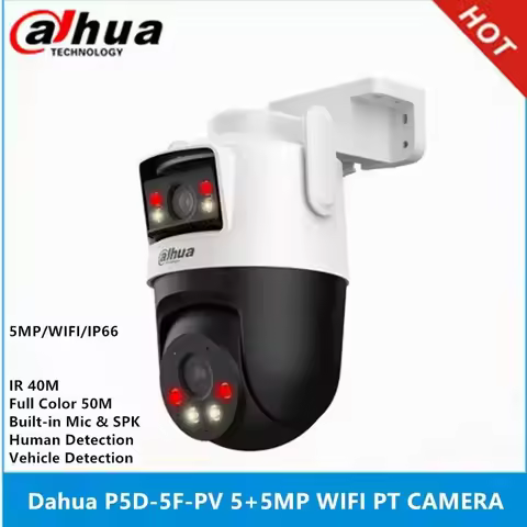 Dahua P5D-5F-PV 5+5MP Dual-Lens IR 40M & Full Color 50M IP66 built-in Mic & Spk Human Detection Pan 