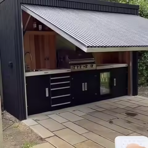 Customizable Full-Set Lift-Roof Outdoor Kitchen with Canopy Grill Cabinet Complete Backyard Solution