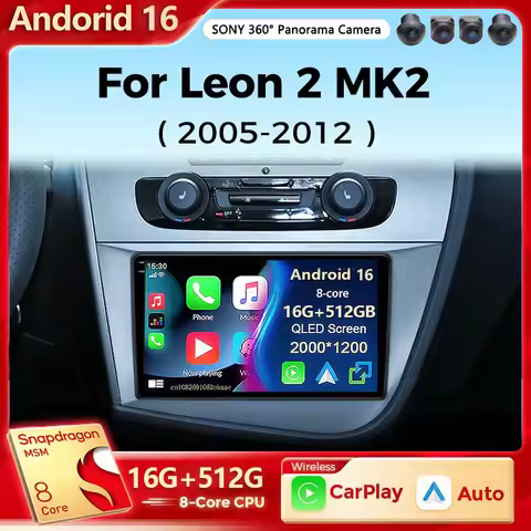 Android 16 Car radio For Seat Leon 2 MK2 2005-2012 Carplay Android auto Qualcomm Car stereo Multimed
