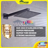 VODELL Stainless Steel Shower Head 360 Degree Rainfall Showerhead Square Set Wall Mounted Arm Black 