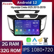 Acodo 2din Android 12.0 Headunit For Hyundai Creta iX25 2015-2019 Car Stereo 2G RAM 16G 32G ROM Quad Core DSP iPS Touch Split Screen with TV FM Radio Navigation GPS Support Video Out Steering Wheel Control with Frame