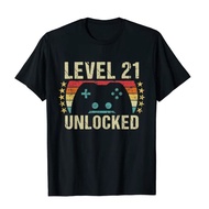 Level 21 Unlocked Funny Gaming Vintage 21st Birthday Gift 21 Year Old Boy Gamer T-Shirt Men Clothing