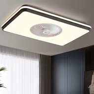 現代吸頂電風扇吊燈（黑色長方-無極調光-遙控+智能款）