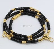 s2shop สร้อยคอกะลาตาเดียว ขั้นเม็ดสแตนเลสแท้พ่นเลเซอร์สีทอง ห้อยพระได้ 3 องค์ ความกว้าง 4 มมความยาว