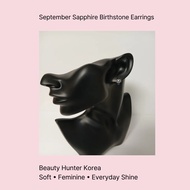 September Sapphire Birthstone Slim Earrings (Flower Design) | 925 Silver / Rose Gold Plated | Korean