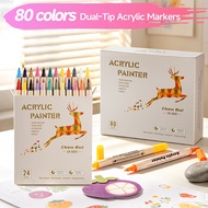Miracle Works ChenRui 80-Color Dual Head Acrylic Marker Pen - Waterproof Quick-Dry Double Tip Drawin