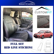 Proton Saga VVT 2016-2022 Black with Red Line Stitching Car Seat Cover PVC Leather Cushion Cover