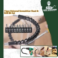 11pcs Universal Screwdriver Head | Flexible Screw Driver Bits Set 300mm Shaft, Bit &amp; Ext Rod Cordless Drill