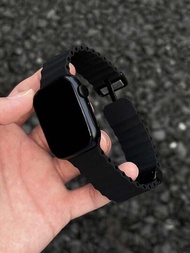 1 件黑色液體矽膠運動磁性錶帶相容於 Apple Watch Ultra2/ultra/s9/8/7/6/5/4/3/se2/se