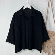 ZANZEN Shirt Rayon Crinkle - Cozie Top Linen Shirt- Blouse Women Korean Style Linen Crinkle Material