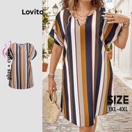 Lovito Women's Plus Size Curve Casual Striped Basic Dress LBL19322