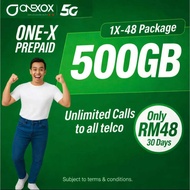 ONEXOX XOX 5G PREPAID SIMCARD - 500GB, UNLIMITED CALL, HOTSPOT - RM48 - 1X-48