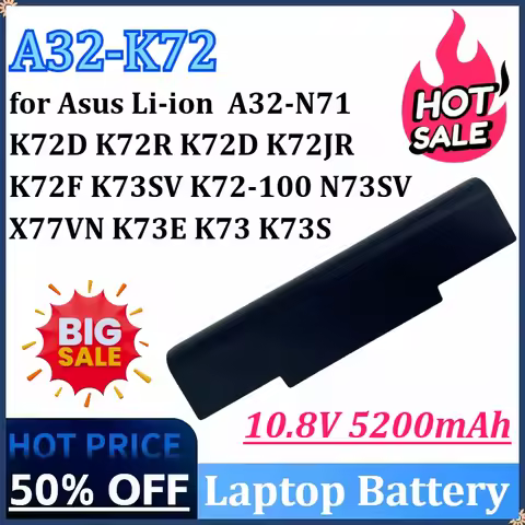 A32-K72 10.8V 5200mAh Laptop Battery for Asus Li-ion A32-N71 K72D K72R K72D K72JR K72F K73SV K72-100