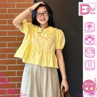 (OLDSCHOOL PHOTO) BORA TOP-IEU FASHION A596 lotus collar leaf babydoll shirt with short puff sleeves