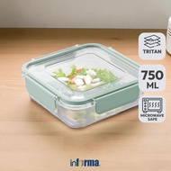 HIJAU Informa Appetite Lucy Tritan Square Food Container 750 ML - Green Food Container Food Box