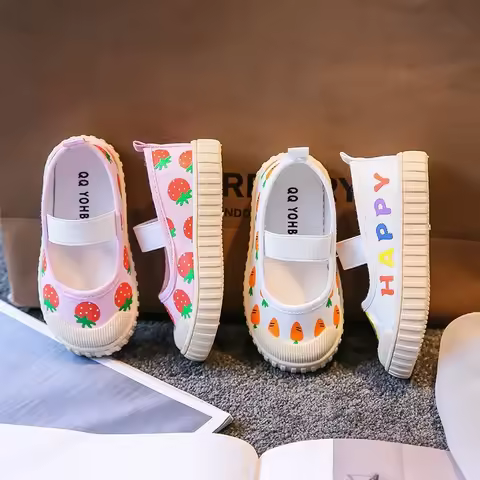 New White Toddler Girl Sneakers Cute Strawberry Kids Shoes for Girl Soft Bottom Cartoon Radish Child