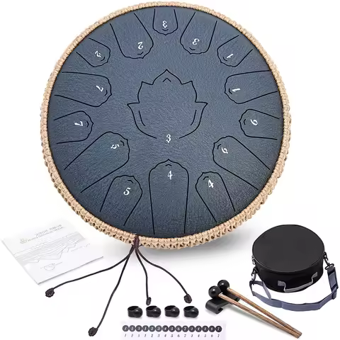 Hluru Steel Tongue Drum Glucophone 13 Inch 15 Notes Music Drum C Tone Ethereal Drum Percussion Music