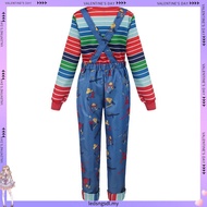 Adult Chucky Cosplay Costume - Striped Shirt & Jumpsuit Set