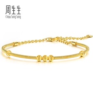 Chow Sang Sang 周生生 999 Gold MINTYGREEN Cat's Eye Sand and Geometric Etching Bangle for Women(07 Wris