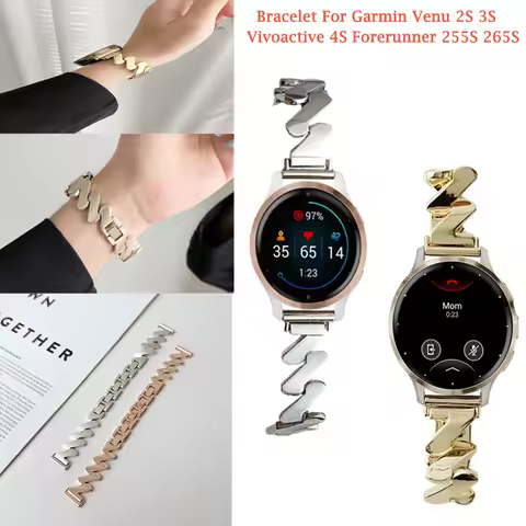 18mm Stainless Steel Band for Garmin Vivoactive 4S/Active S/Venu 2S/3S Metal Bracelet for Garmin For