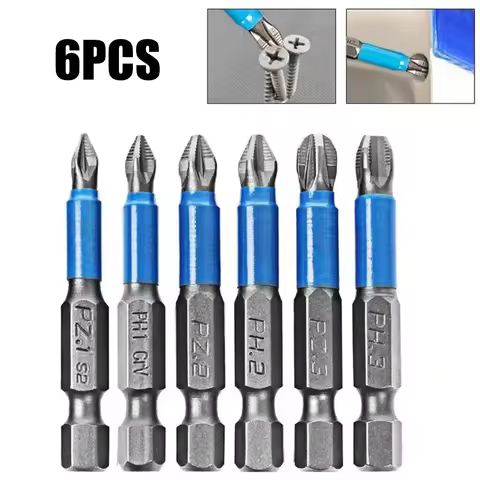 6PCS Anti Non-slip Screwdriver Bit Set S2 Alloy Steel Screwdriver Magnetic Electric Impact 50mm PH1/