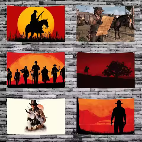 1pc Red Dead Redemption 2 RDR2 US West Cowboy Flag Banners Four Hole Flag Polyester Outdoor Decor Ro