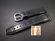 20/21/22mm IW型 TOPGUN 牛皮鱷魚紋錶帶 經典黑色 適合 : Rolex Panerai Omega IWC Tudor Seiko 錶帶 使用